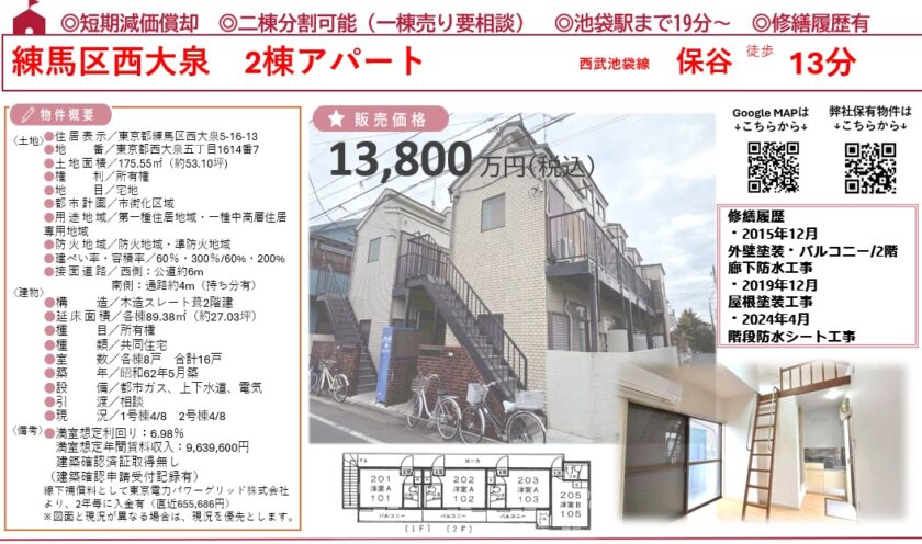 練馬区西大泉 二棟アパート 画像1 練馬区西大泉 二棟アパート 画像1